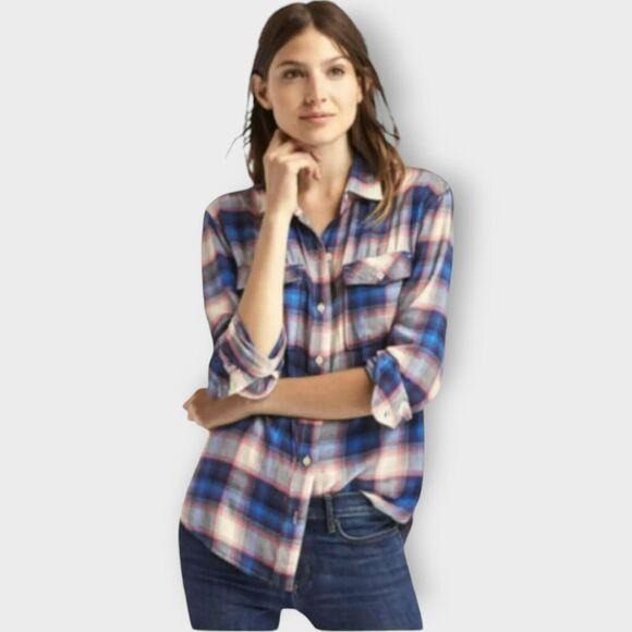 Gap Pendleton Flannel Shirt Boyfriend Fit Button Down Pink Blue Comfy Size Small - Picture 2 of 12